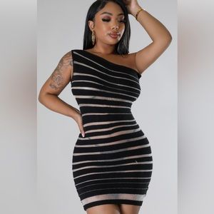 Sheer black see through stretchy dress one shoulder dress